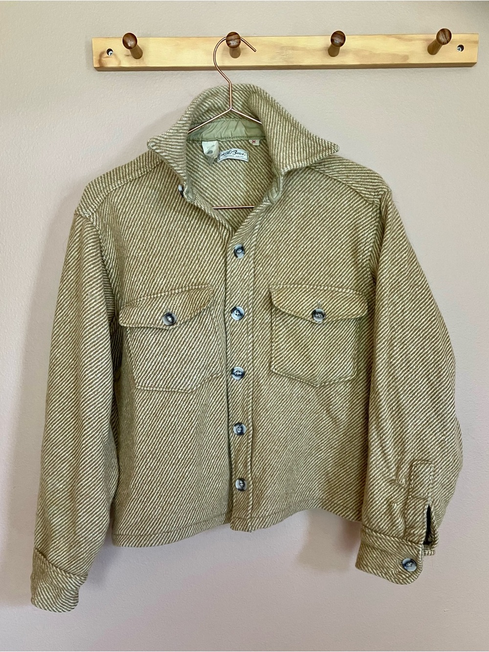 L.L. Bean Tan Herringbone wool shirt Jacket custom cropped